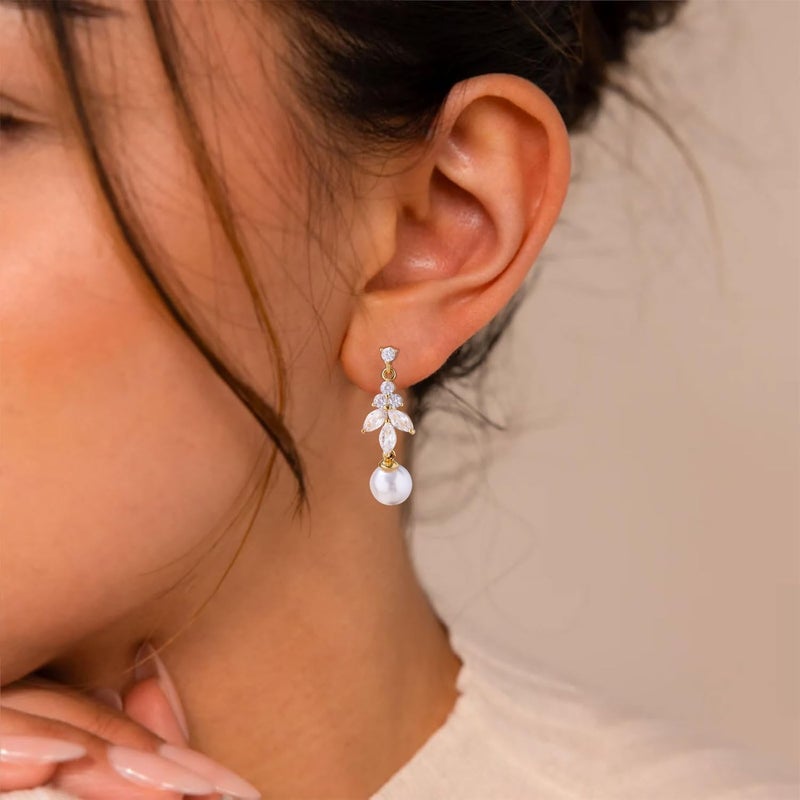 SELFROSE Store Gold Dangle Earrings for Women,Prom Jewelry Dainty Earring 14K Gold Plated Drop Earrings for Women Trendy Hypoallergenic CZ Dangling Earring - Image 2